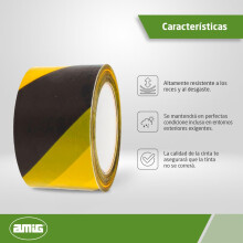 Amig - Black and Yellow Hazard Warning Tape | 200 m x 70 mm | Delimit Tape | High-Visibility Safety Marker | Flexible and Non-Adhesive Barrier Ribbon