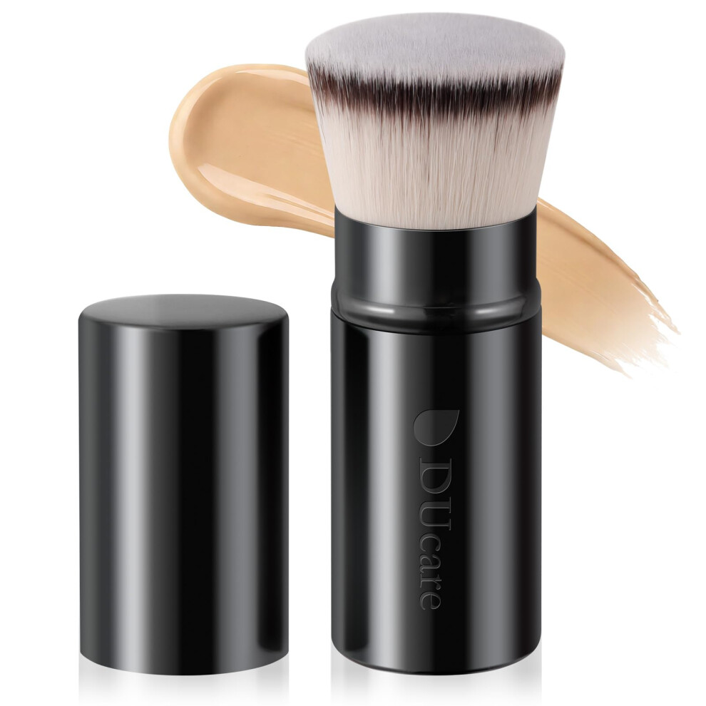 Ducare Light Retractable Foundation Brush - Flat Top Kabuki Brush With Lid, Adjustable Sleeve For Full To Coverage, Travel Makeup Brush For Liquid