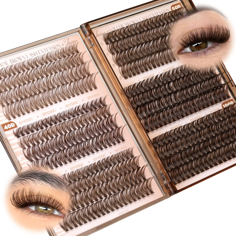 Jimire Brown Cluster Lashes 6 Styles Mixed D Curl Individual Eyelashes 476Pcs Russian Eyelash Clusters Wispy Lashes