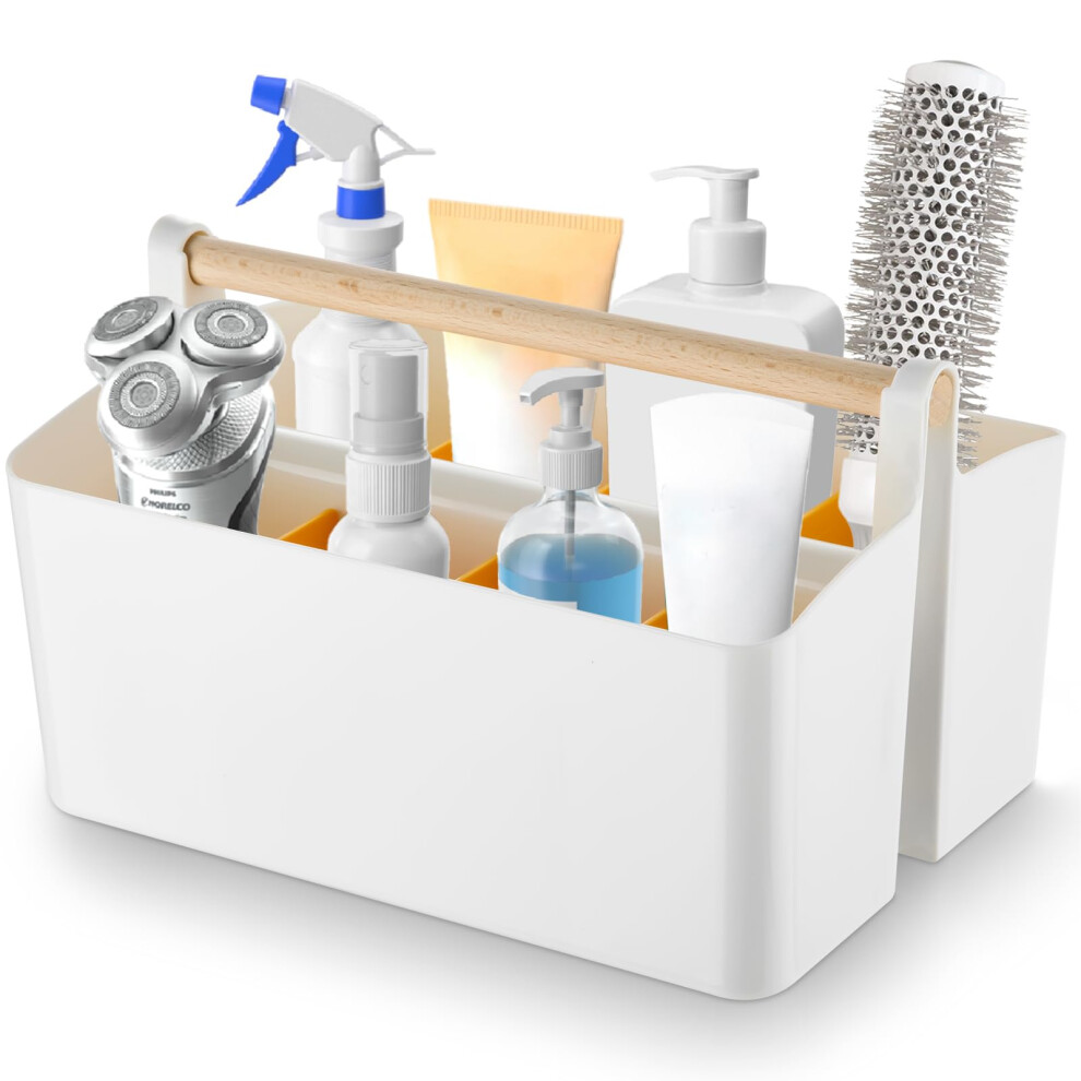Osrioal White Bathroom Organiser Storage, Bathroom Caddy With Handle, Toiletries Organiser For Toiletry Cosmetic Skincare Dresser (White)