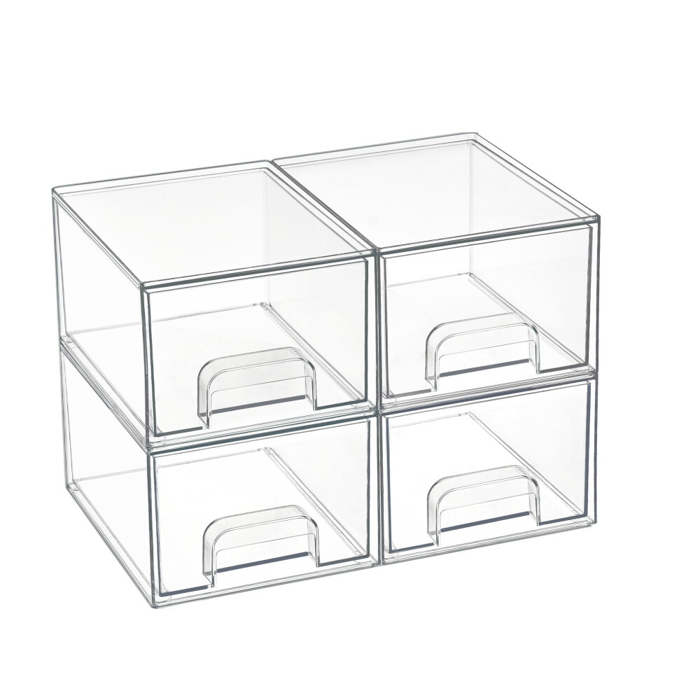 Vtopmart 4 Pack Clear Makeup Organiser, Acrylic Small Stackable Storage Drawers, Plastic Storage Box For Vanity, Bathroom, Under Sink