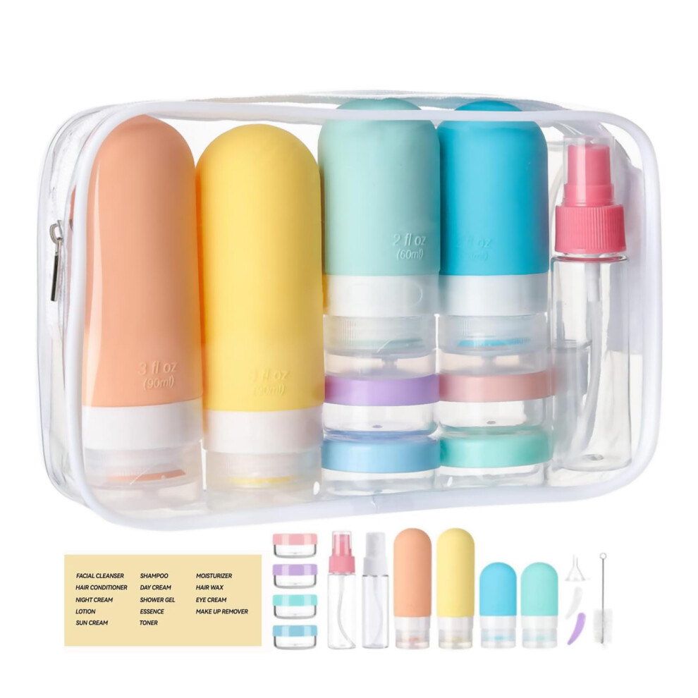 Kingkindsun 16 Pack Travel Bottles Set,Leak Proof Silicone Squeezable Containers For Toiletries,Refillable Accessories For Shampoo,Lotion & Body