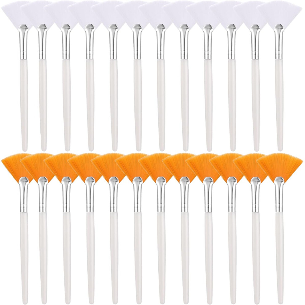 Addlotlot White/Yellow 24 Pcs Fan Facial Brushes Soft Face Mask Applicators Cosmetic Makeup Soft Hair Facial Mud Mask Applicator Acid Applicator Brush Plastic Handle
