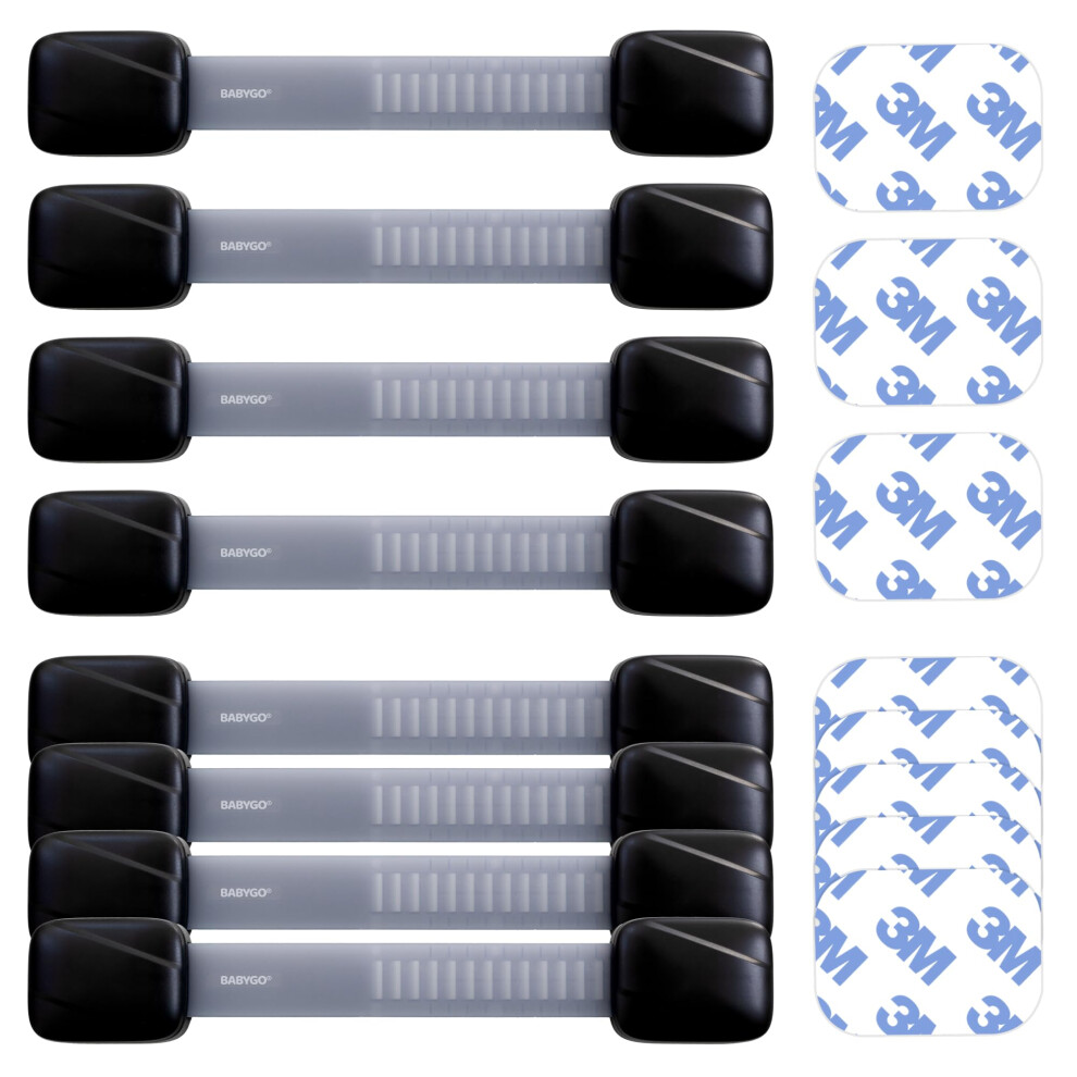 Babygo Child Safety Cupboard Locks For Children With Smart Unlock For Kitchen (8 Pack) | Adjustable Straps | Baby Proof Your Home In 30 Seconds