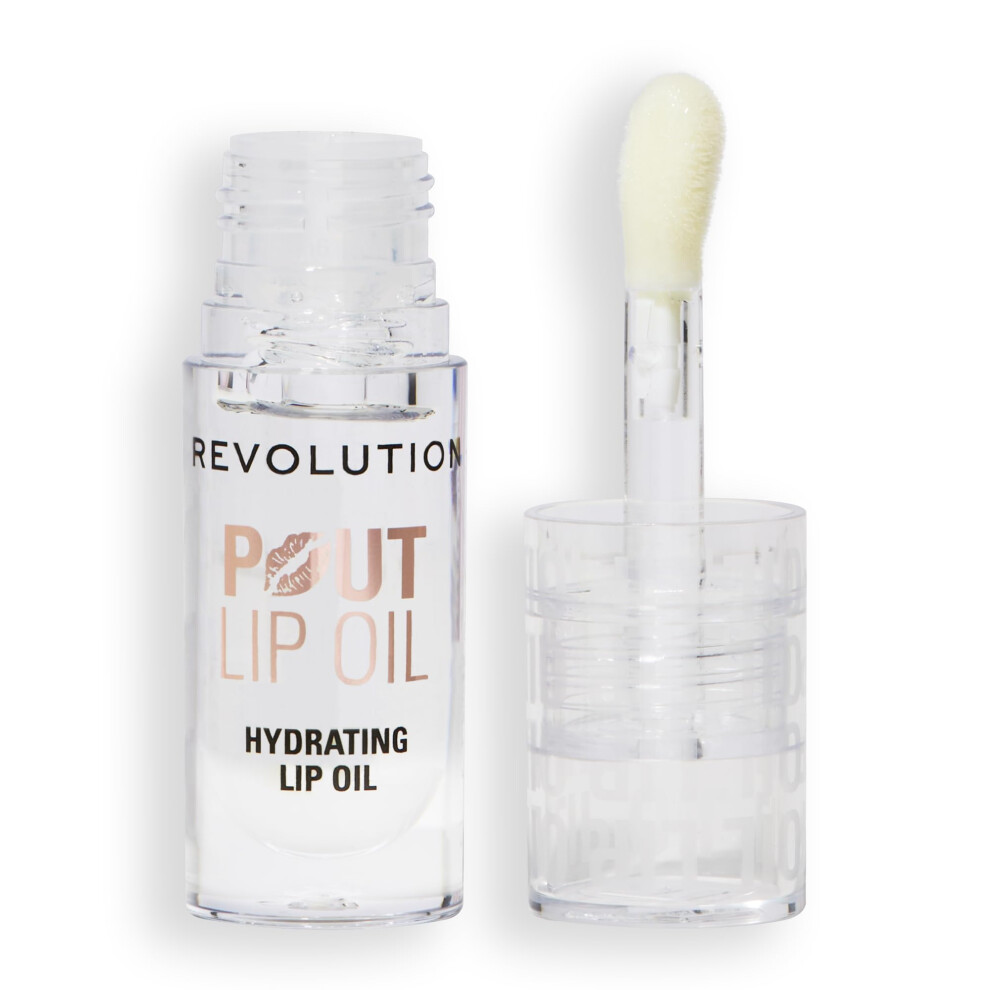 Revolution Beauty London Revolution, Pout Lip Oil, Nourishing Tinted Lip Oil, High Shine, Non-Sticky Finish, Vegan & Cruelty-Free, Lychee Clear, 4Ml