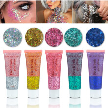5Pcs Face Chunky Glitter Gel,75ml Mermaid Sequins for Body & Hair & Face & Eye & Lip Festival Holographic Glitter for Party Show Nightclub Art