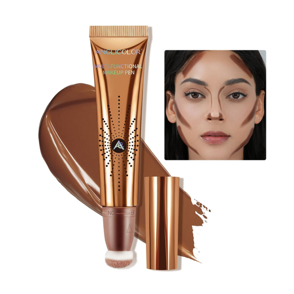 Anglicolor Cream Contour Stick With Cushion Applicator, Bronzer Contour Wand Long Lasting,Liquid Bronzer Contour Smooth Lightweight,Vegan &