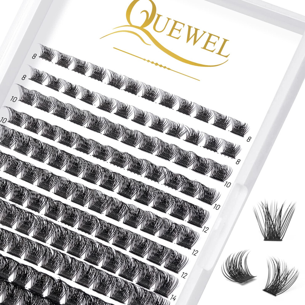 Quewel Individual Lashes 144 Pcs Diy Cluster Lashes Wide Stem Individual Eyelashes D Curl Mix8-16Mm Eyelashes Cluster Volume False Eyelashes Soft &