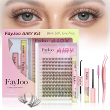 Natural Wispy Soft Lash Clusters Kit with 0.05mm Thin Invisible Band, C Curl 8-16mm, DIY Salon Eyelash Extensions with Bond Seal Remover Tweezer
