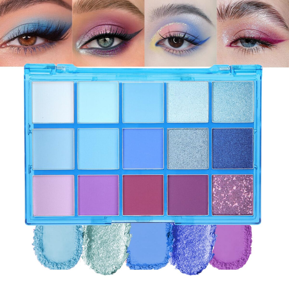 Teekerwang Blue,Green,Purple 15 Colors Green Matte Eyeshadow Blue Purple Eyeshadow Palette, Highly Pigmented Shimmer Metallic Eye Shadow Pallets