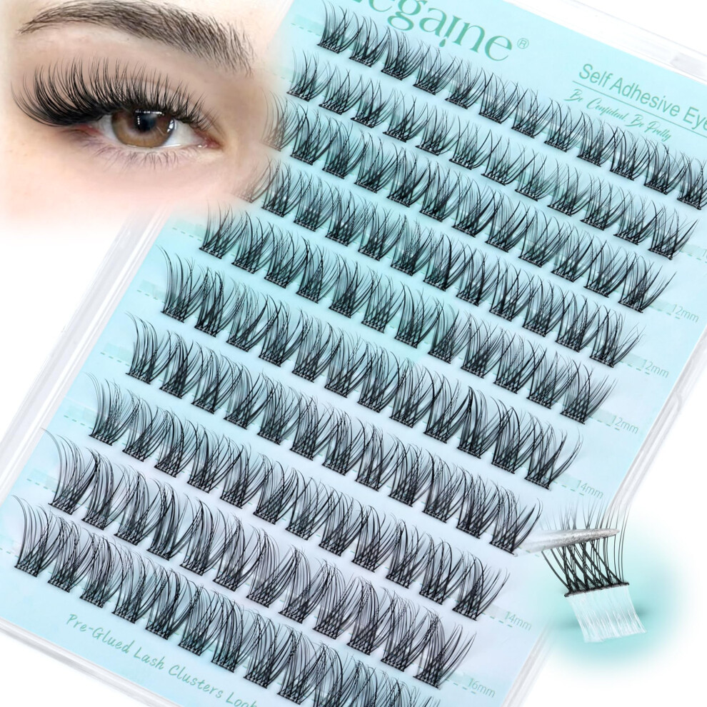 Zegaine Self Adhesive Eyelashes Natural Self Adhesive Lash Clusters Wispy Pre Glued Lashes Natural Look Cluster Eyelash Extensions C-Curly Glueless