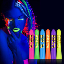 AOOWU Glow UV Neon Glow Face Paint Crayons Kit, 6 Colors Safe Non-Toxic UV Glow Neon Face and Body Crayons for Adults Halloween Makeup Party Cosplay