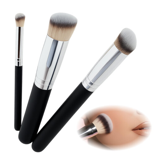 3PCS Makeup Brush Set Angled Synthetic for Concealer Application Blending & Buffing Brushes for Liquid