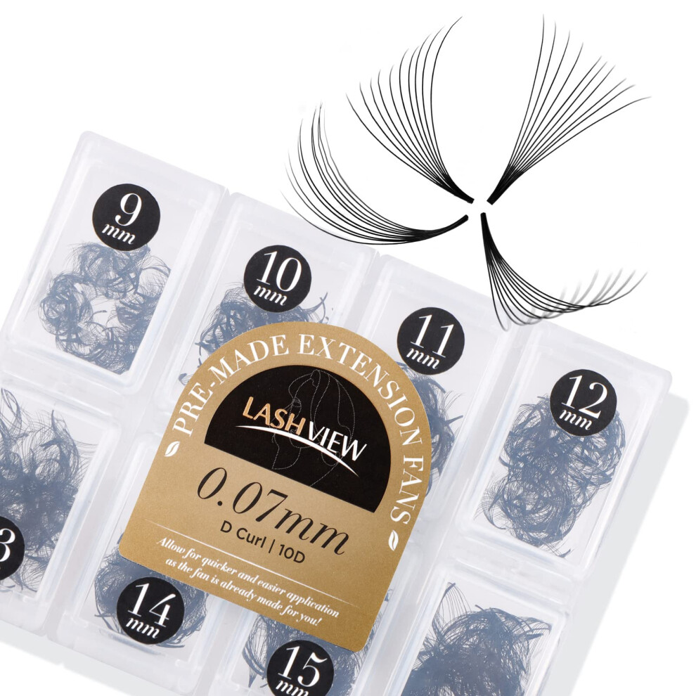 Lashview 1000 Premade Volume Eyelash Extensions Mixed Tray 10D Premade Fans Eyelash Extensions D Curl Premade Lash Fans Pointed Handmade Promade