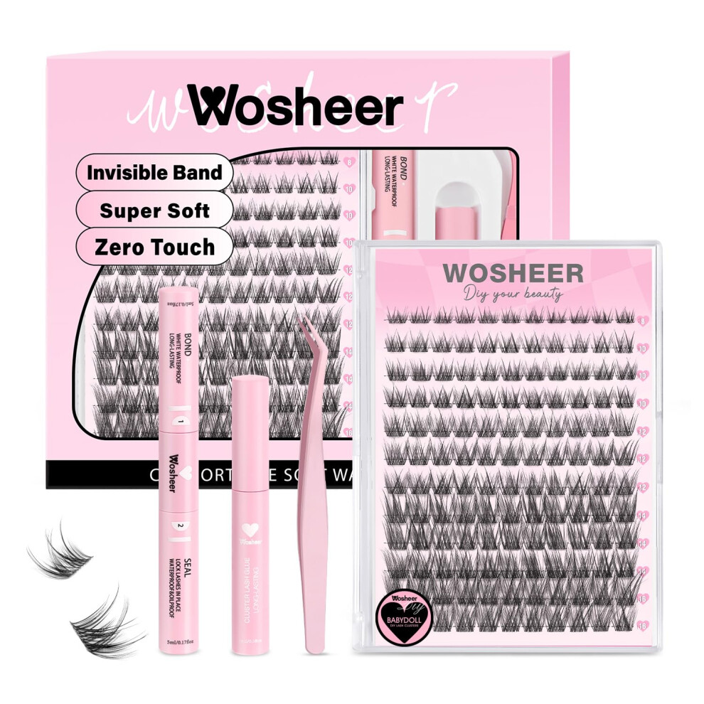 Wosheer Lash Clusters Kit Wispy Eyelash Clusters Lashes Natural Diy Lash Extension Kit Cluster Eyelash Extensions Kit Individual Lashes Cluster D