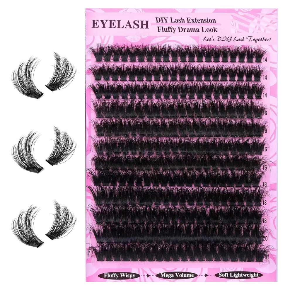Coloroom Cluster Lashes Kit 14-20Mm Fluffy Individual Eyelashes | 200D Thick Volume Lash Clusters
