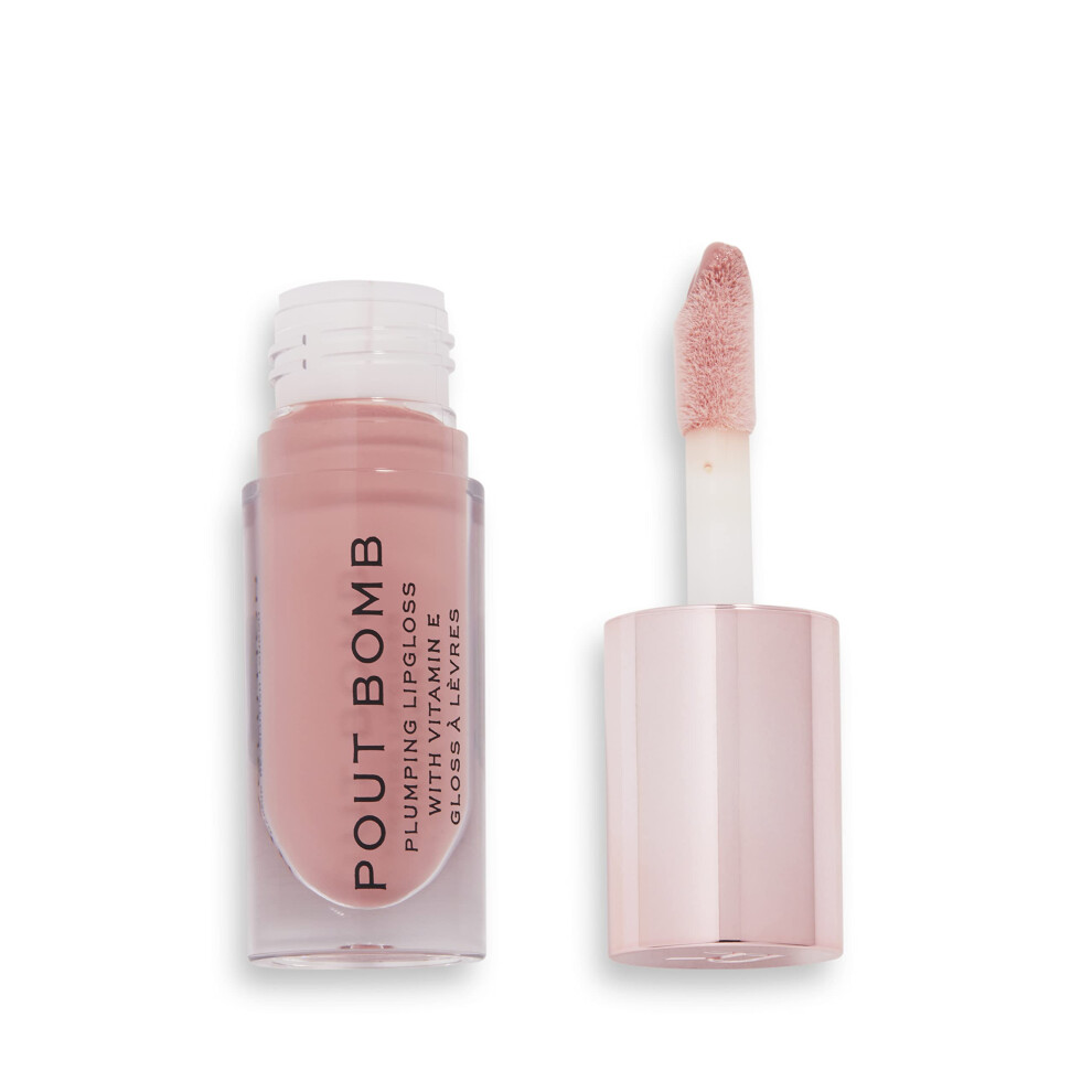 Revolution Beauty London Cream Pout Bomb Plumping Gloss, High Shine, Rich Pigment, Soft Tingle Effect, Nude