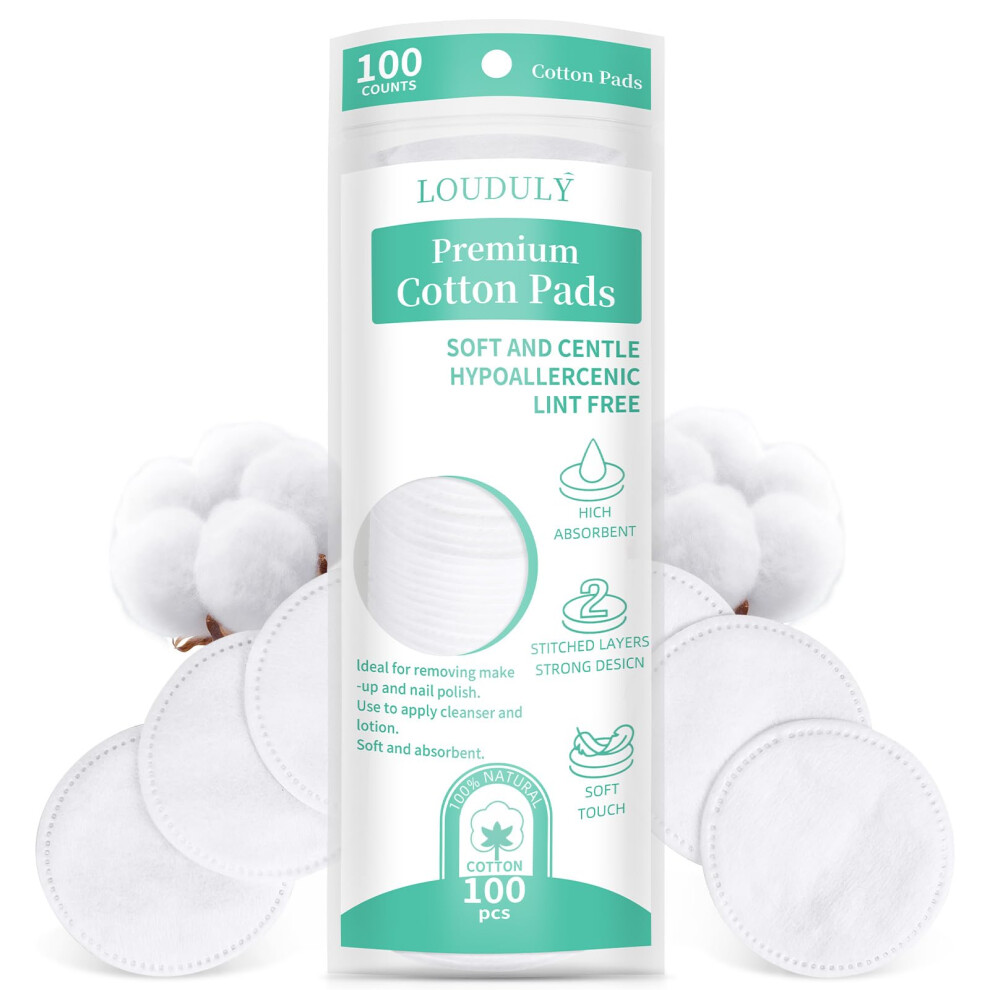 Lophe Cotton Wool Round Pads, 100 Count Soft & Gentle Cotton Pads Absorbent Cosmetic Pads For Face Nails Makeup Removal & Skincare Manicure