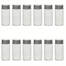 TOPWEL 12PCS 30ml Vials Clear Glass Bottles Sample Empty Candy Jars with Aluminum Screw Lids Refillable Mini Container Storage Wishing Message Bottle