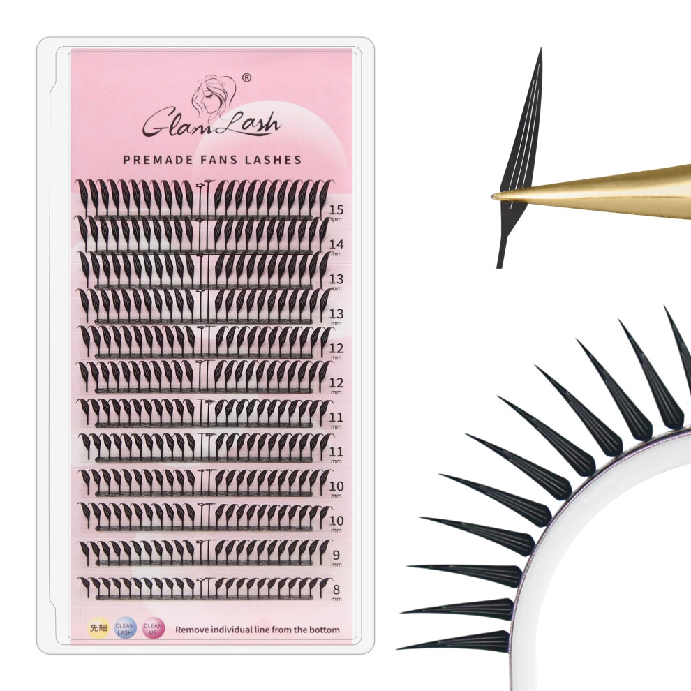 Glamlash Spire Eyelash Extensions 0.07C Curl 8-15Mm Mix Premade Anime Manga Wet Lash(0.07C,8-15Mm,Fox Spire)
