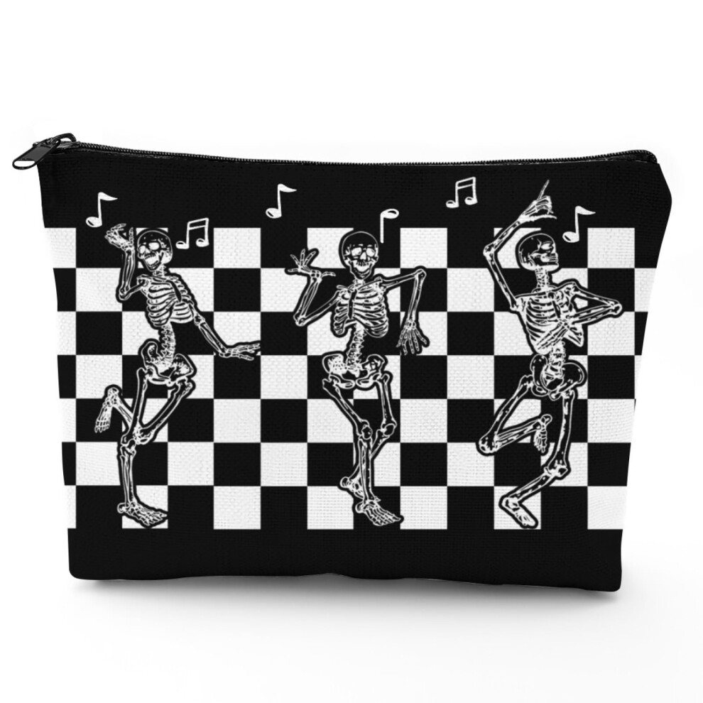 Newhomestyle Halloween Dancing Skeleton Makeup Bag, Spooky Gothic Gifts For Women Girl, Large Capacity Cosmetic Bag For Halloween Party Beach Travel Birthday