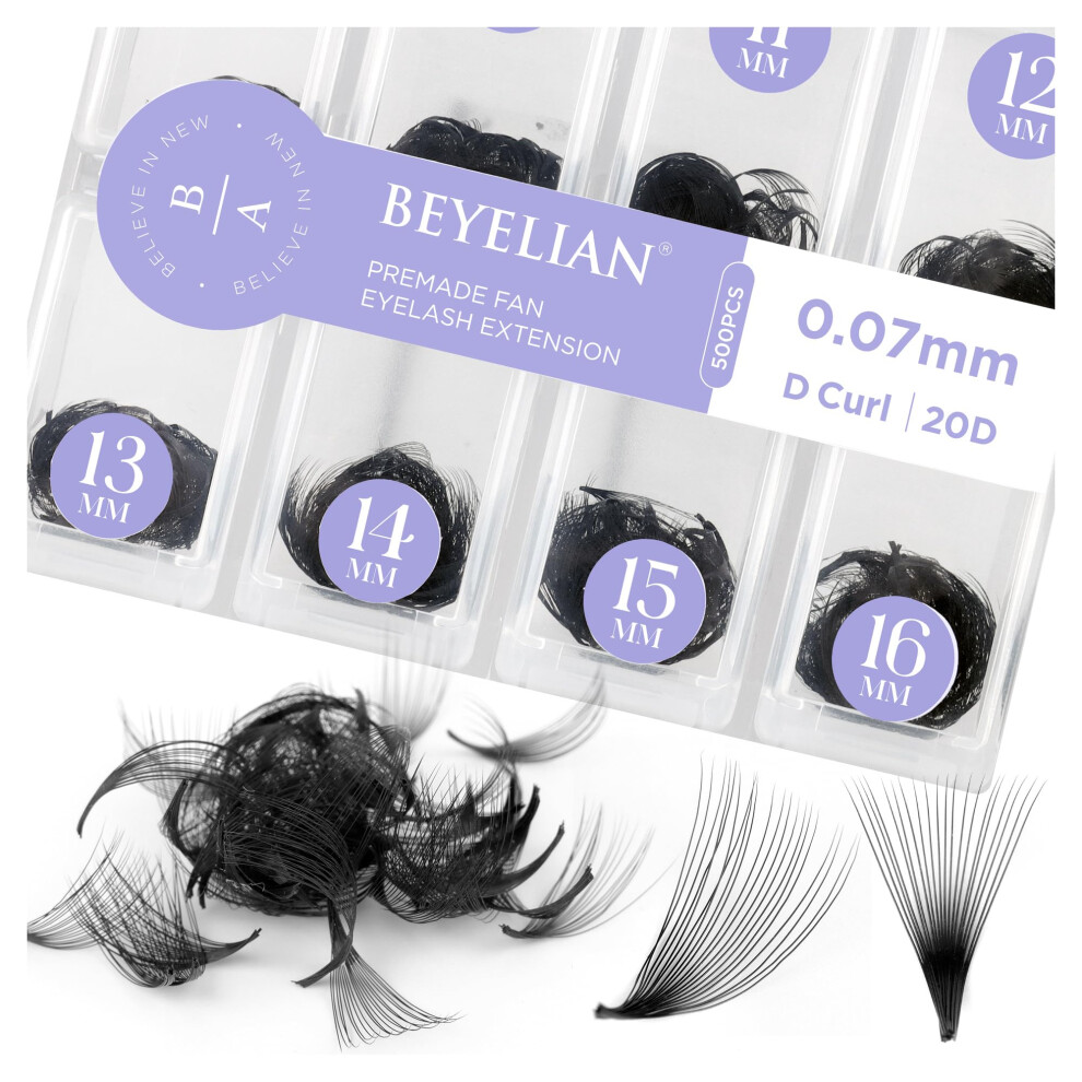 Beyelian 500 Fans Premade Fans Eyelash Extensions 0.07Mm 20D C/D Curl Volume Lash Extensions Pre Made Fans Lash Extensions Handmade Promade Loose