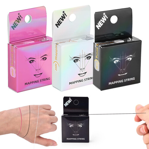 ATOMUS 3pcs 20m Pre-Inked Eyebrow Mapping String Cosmetic Tool for Microblading and Waxing White,Black Pink Eyebrow Thread Brow Marker