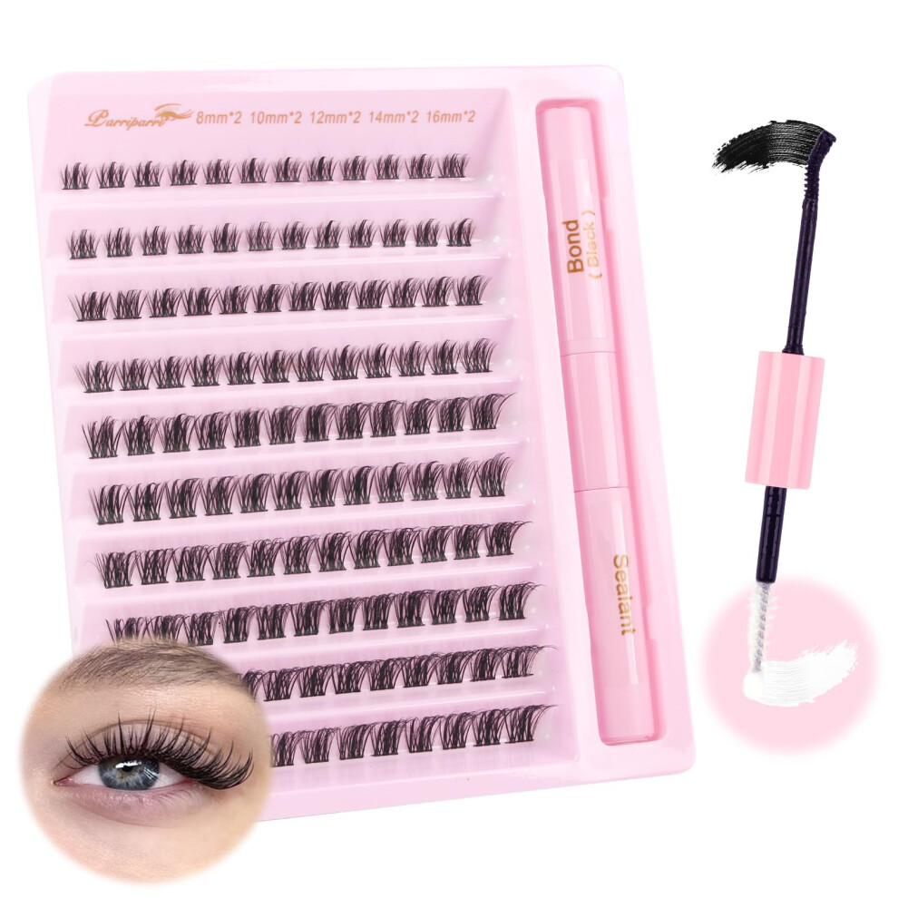 Parriparri Cluster Lashes Kit - 120Pcs Manga Individual Lashes With Bond, Seal & Curl; Natural Look 8-16Mm Wispy False Eyelashes