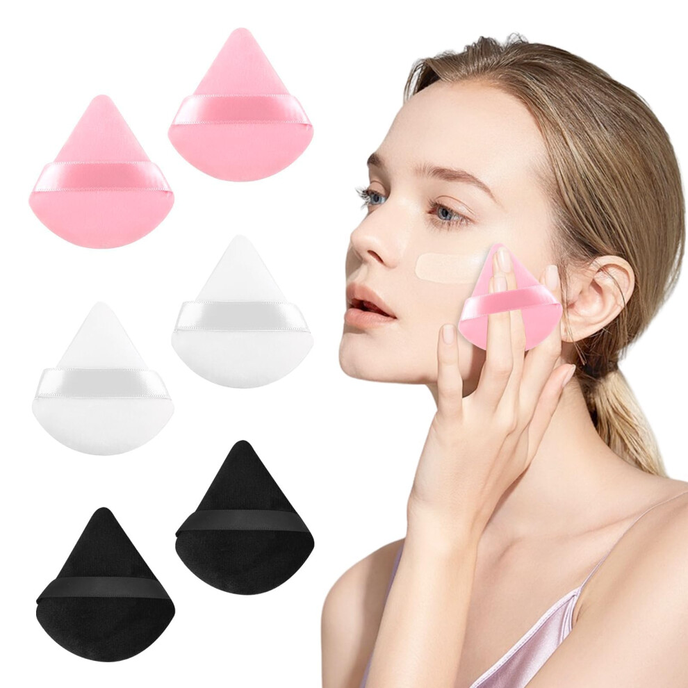 Amcbkyea 6Pcs Triangle Powder Puff Set With Finger Strap, Ultra Soft Velvet Makeup Sponges, Reusable & Washable Face Puffs For Foundation, Concealer & Powder