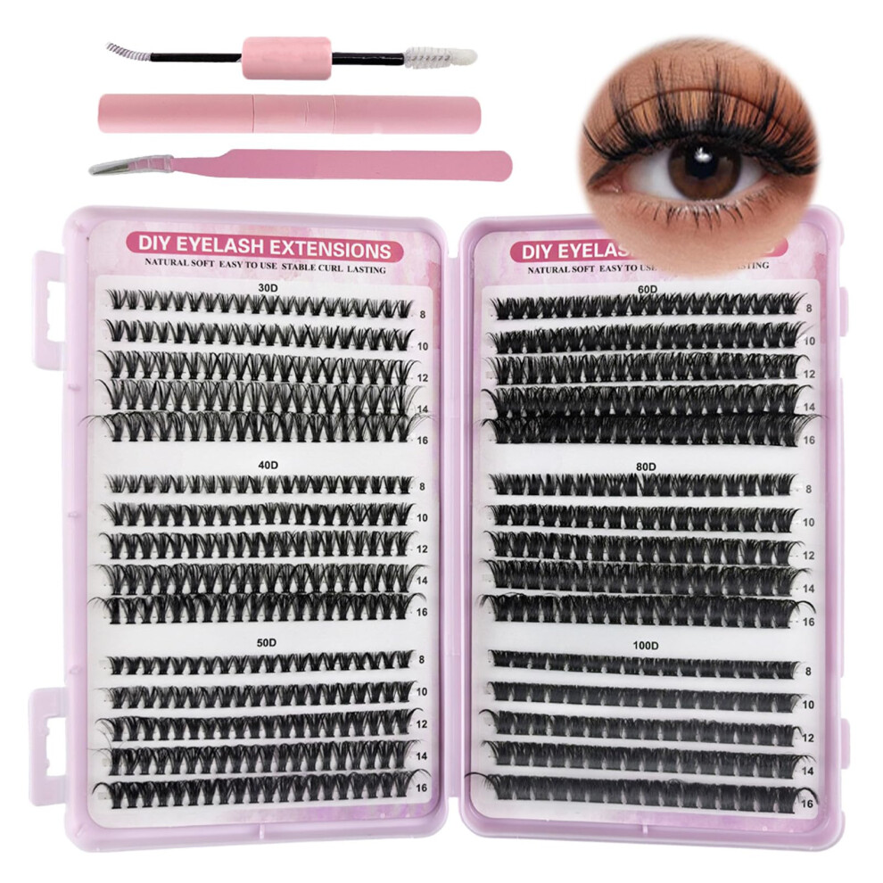 Vegcoo 570Pcs Individual Eyelashes Wispy Cluster Lashes, 30-40-50-60-80-100D Lash Clusters Russian Eyelash Extension With Tools