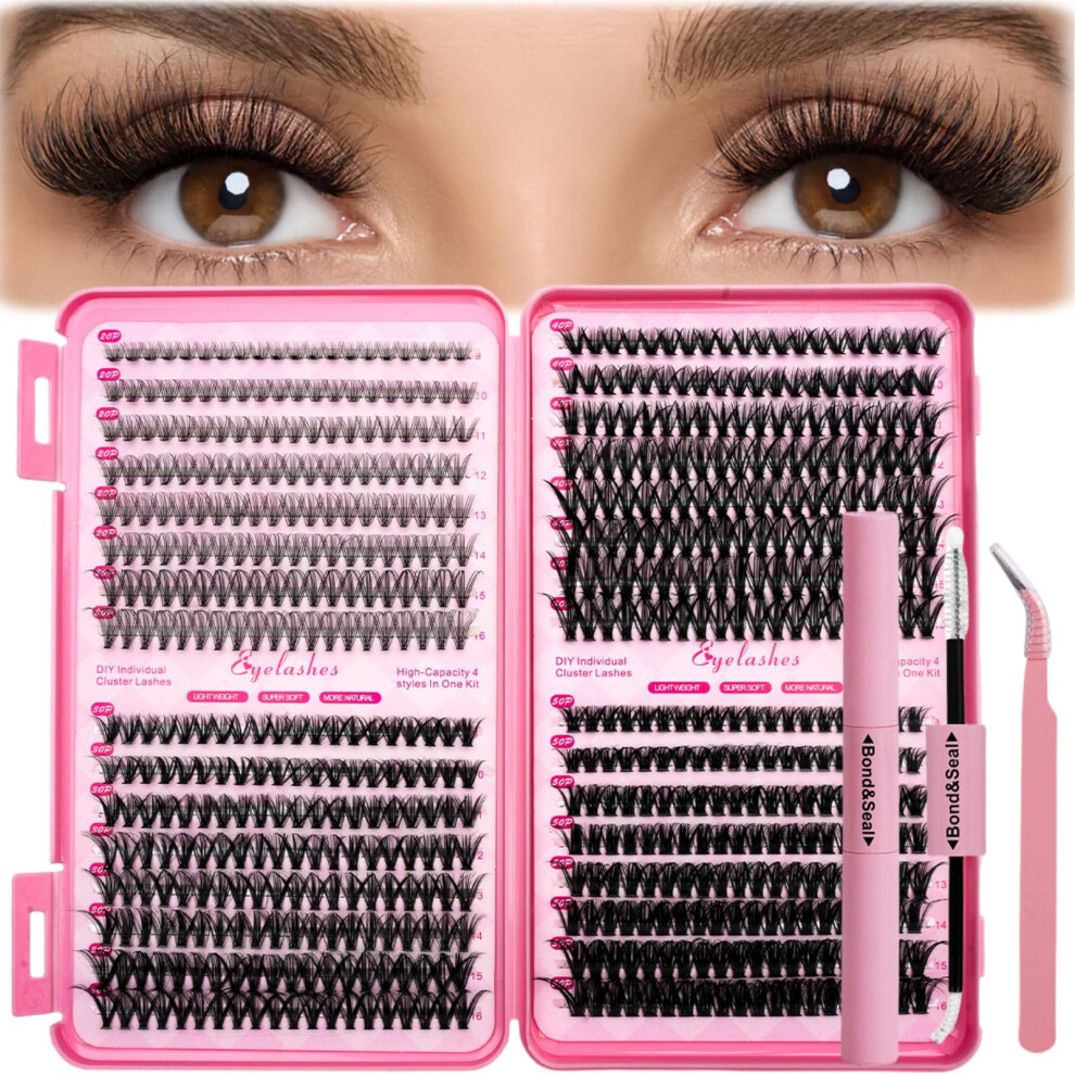 Semecomer 640Pcs Diy Eyelash Extension Kit, Individual Eyelashes, Lashes Individual Cluster Kit, Cluster Lashes Kits