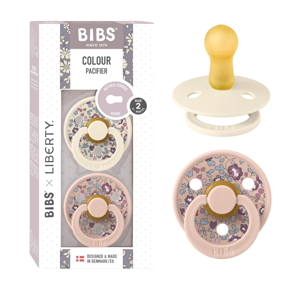 Liberty Pacifier | 2 Colour Natural Rubber Latex Soothers | Bpa Free Dummy Pacifier | Round Nipple | Designed & Made In Denmark | Eloise Blush Bibs