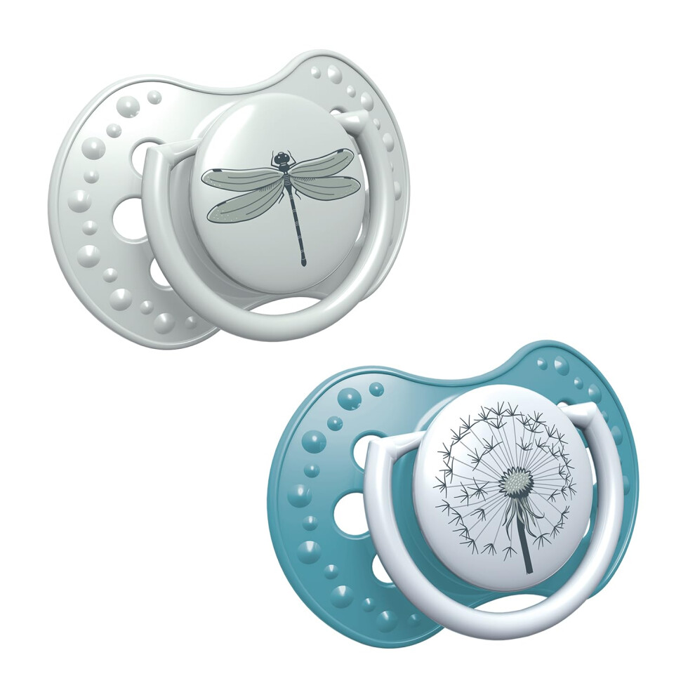 2X Baby Silicone Soother 0-3 Months | Pack Of 2 | Hygenic Cover | Dynamic Tip | Enables Free Breathing | Botanic Collection | Gray Lovi