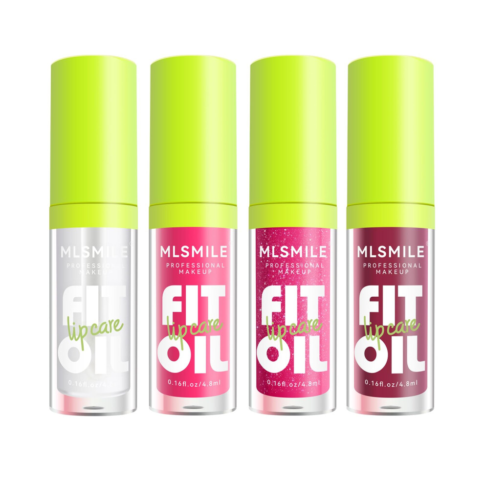 Mlsmile 4 Colors Lip Oil Lip Glaze Set, Tinted Gloss Lip Gloss Oil, Plumping Moisturizing And Nourishing Lips