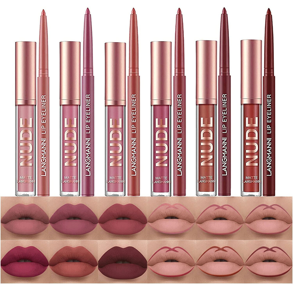 Hqda Cream 12 Pcs Liquid Lipstick Lipliner Set Nude Lipliner Matte Lipstick Long Lasting Non-Fading Waterproof Lip Glosses Makeup Set Gift For Women (Set A)