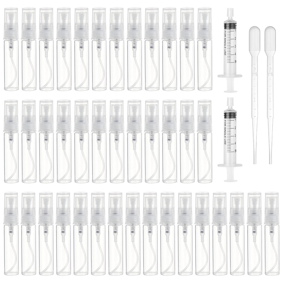 Topbelief 40 Pcs Mini Spray Atomizer Empty Bottles, 3Ml Plastic Refillable Perfume Empty Sample Bottle, Portable Perfume Samples Container With 2Ml Pipette