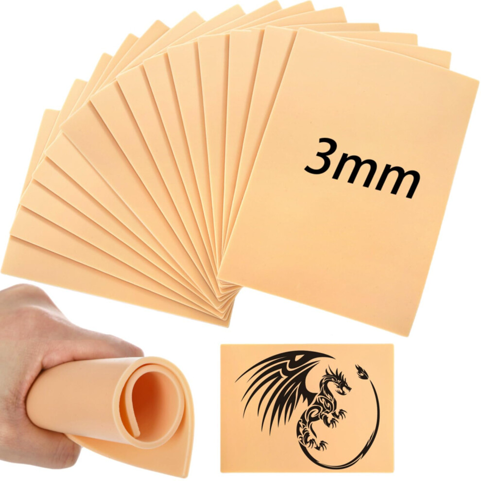 Deayou 16 Pcs 3Mm Tattoo Practice Skins, Thick Fake Tattoo Skin, Double Sides Soft Silicone Blank Practice Skin For Tattooing, Beginner