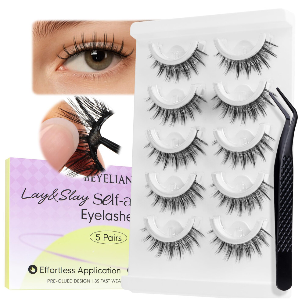 Beyelian Self Adhesive Eyelashes Reusable Press On Lashes, Pre Glued Eyelashes,No Glue Need Wispy Lashes Natural Look Faux Mink False Eyelashes 5