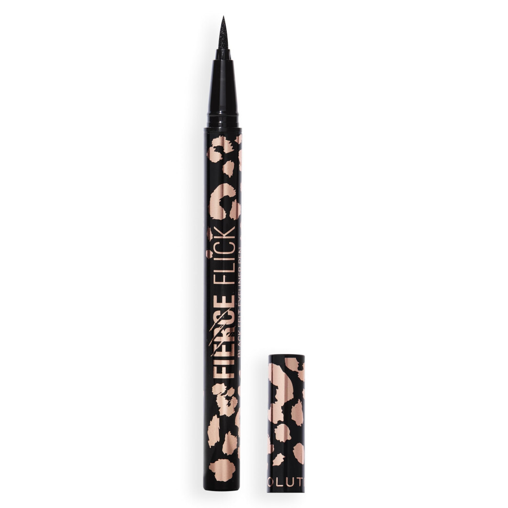 Revolution Beauty London Black Revolution Fierce Flick Felt Eyeliner Pen, Precise Application, Ultra Pigmented & Waterproof, Eye Makeup, Vegan & Cruelty-Free