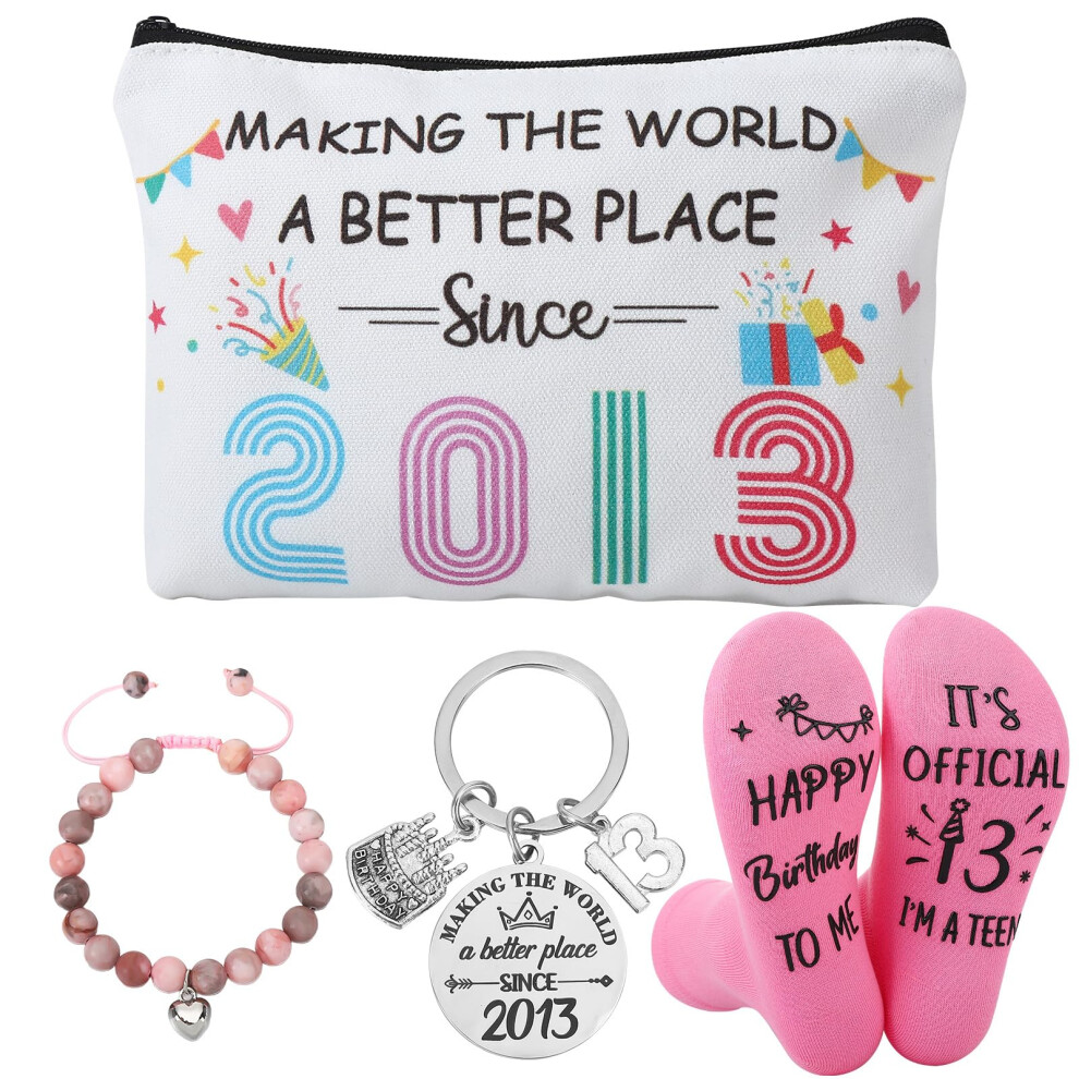 Vieinkaufen 13Th Birthday Gifts For Girls,Birthday Presents For 13 Year Old Girls,Makeup Bag Pencil Bag Keyring Bracelet Socks,Teenager Gifts For