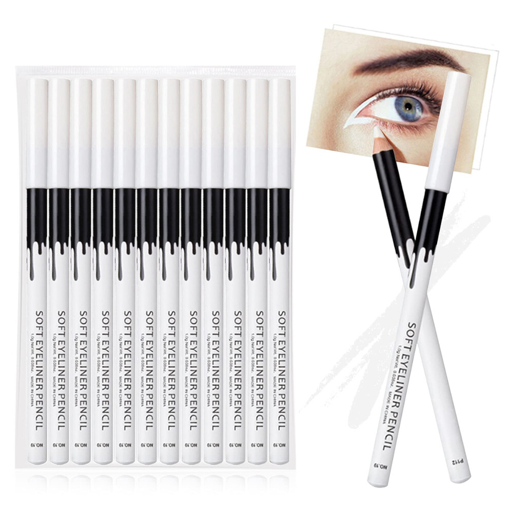 Erinde 12Pcs White Eyeliner Pencil, Soft Highlighter Gel Eyeliner Pencil, Eye Liner Pen