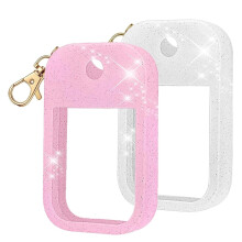 Wetopee 2Pcs 30ml/1oz Empty Hand Sanitizer Spray Bottles with Silicone Keychain Cases, Portable Travel Size Container Set (Pink and White)