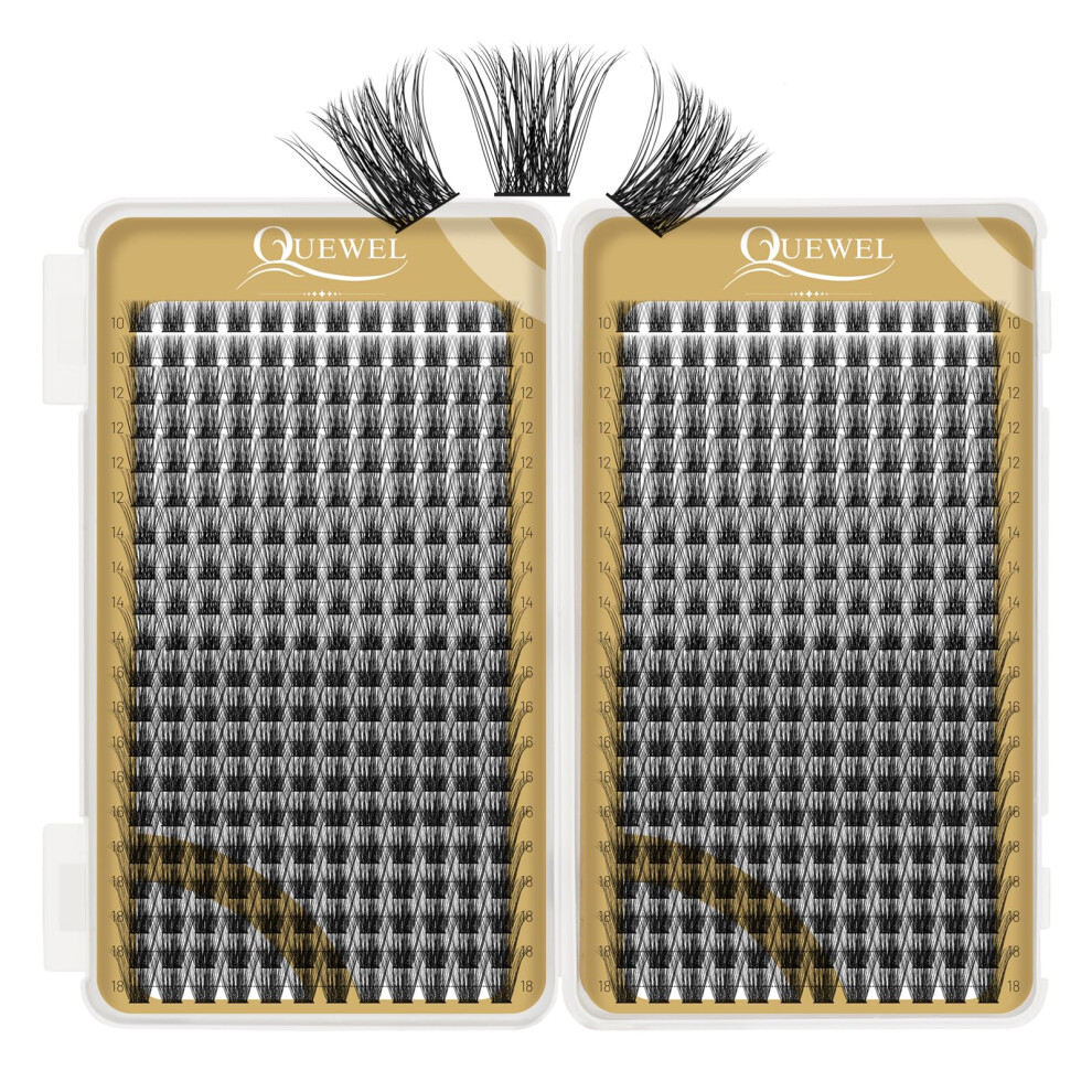 Quewel Cluster Lashes 480 Pcs Individual Eyelashes Mix10-18 D Curl Diy Lash Extensions Thin Band Lash Clusters Eyelashes Individual Volume False