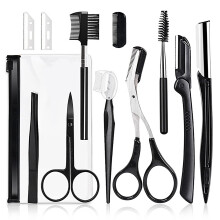 MOSTFUN 11Pcs Eyebrow Scissors Set, Eyebrow Trimming Kit with Razor, Brush, Trimmer, Shaver, Tweezers, Comb for Women & Men