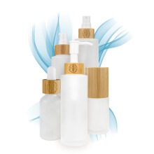 Soap Dispenser Matte Glass 100 ml for Filling Pack of 3 Empty Pump Dispenser with Bamboo Closure and Engraving for Liquid Soap, Washing Up Liquid