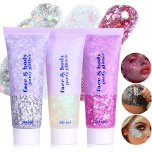 3Pcs Body Glitter Gel Set, Face and Body Gel Sequins Shimmer Liquid Eyeshadow, Mermaid Sequins Liquid Holographic Chunky Glitter Rave Accessories for
