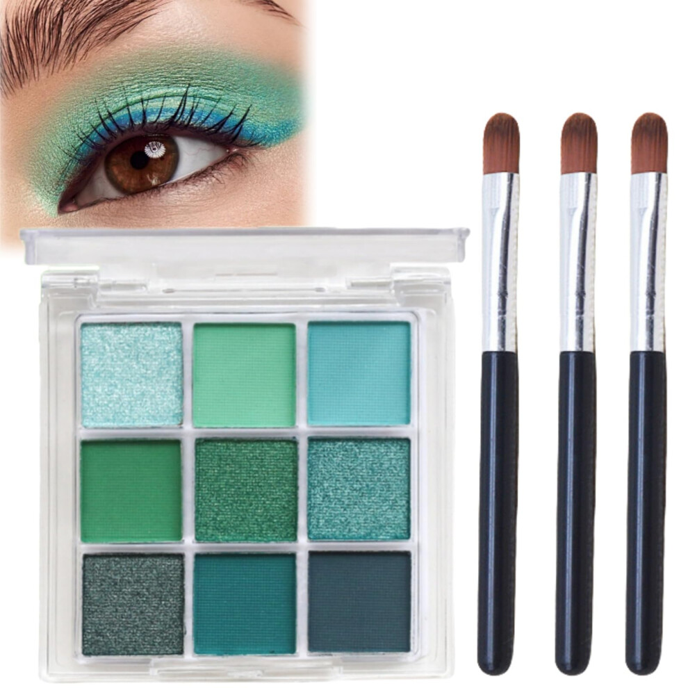 Hivetz Green Shimmer & Glitter Eye Shadow Palette - Highly Pigmented Eyeshadows, 3 Brushes Included