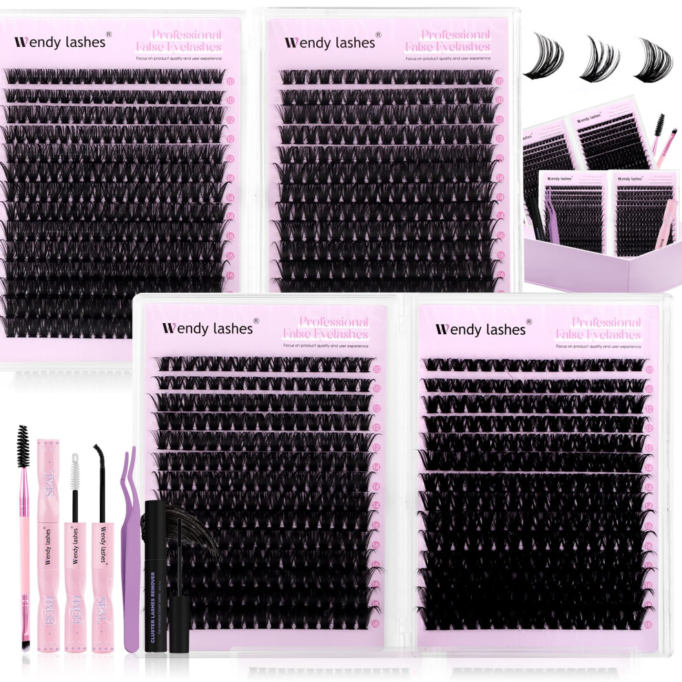 Wendy Lashes Lash Clusters Kit 60D+80D+80D+100D Fluffy Cluster Lashes For Diy Lash Extensions With Individual Eyelashes D Curl 10-18Mm,Bond And