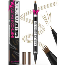 iMethod Microblading Eyebrow Pen - Eyebrow Pencil Magical 2-in-1 Dual-Ended Eye Brow Pencils for Women with 4-Fork-Tip & Precise Brush-Tip Create