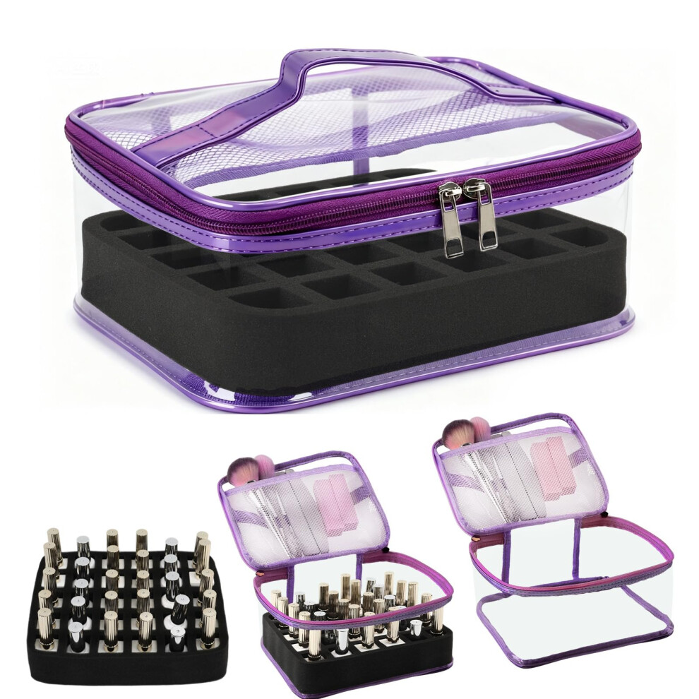 Yingjee Clear Nail Polish Organizer,Holds 30 Bottles Pvc Nail Polish Organizer Case Manicure Tools Nail Polishes Storage Portable Nail Tech Travel